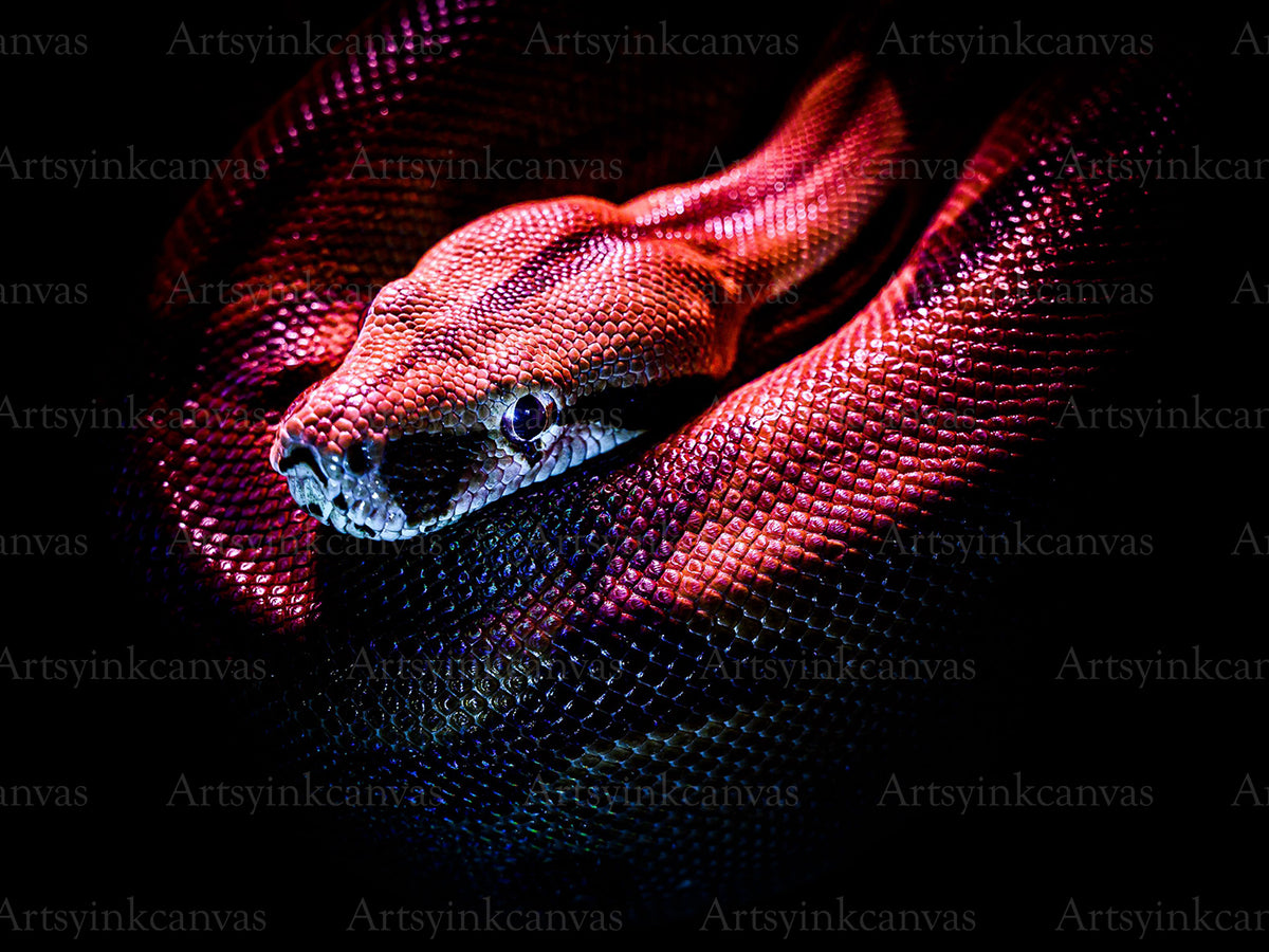 Red snake reptile canvas wall art