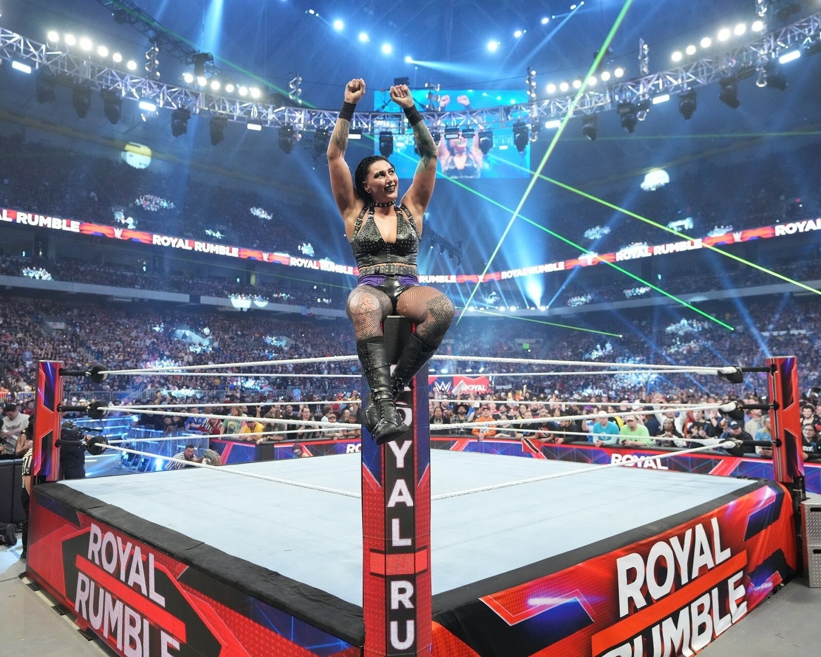 Rhea Ripley sitting on the corner at Royal Rumble canvas wall art