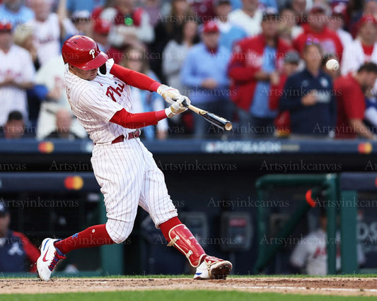 Rhys Hoskins swinging at the plate canvas wall art