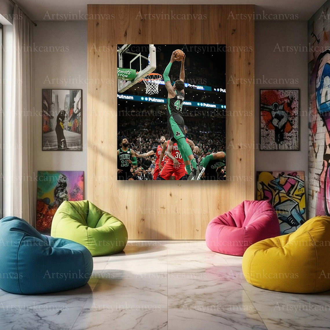 Robert Williams III Thunderous Dunk Canvas Wall Art | Boston Celtics NBA Action Print
