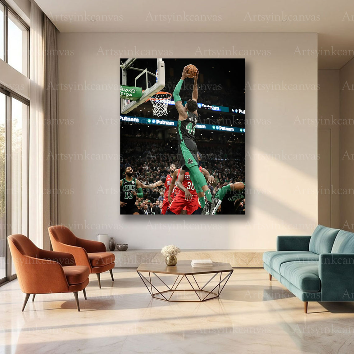 Robert Williams III Thunderous Dunk Canvas Wall Art | Boston Celtics NBA Action Print