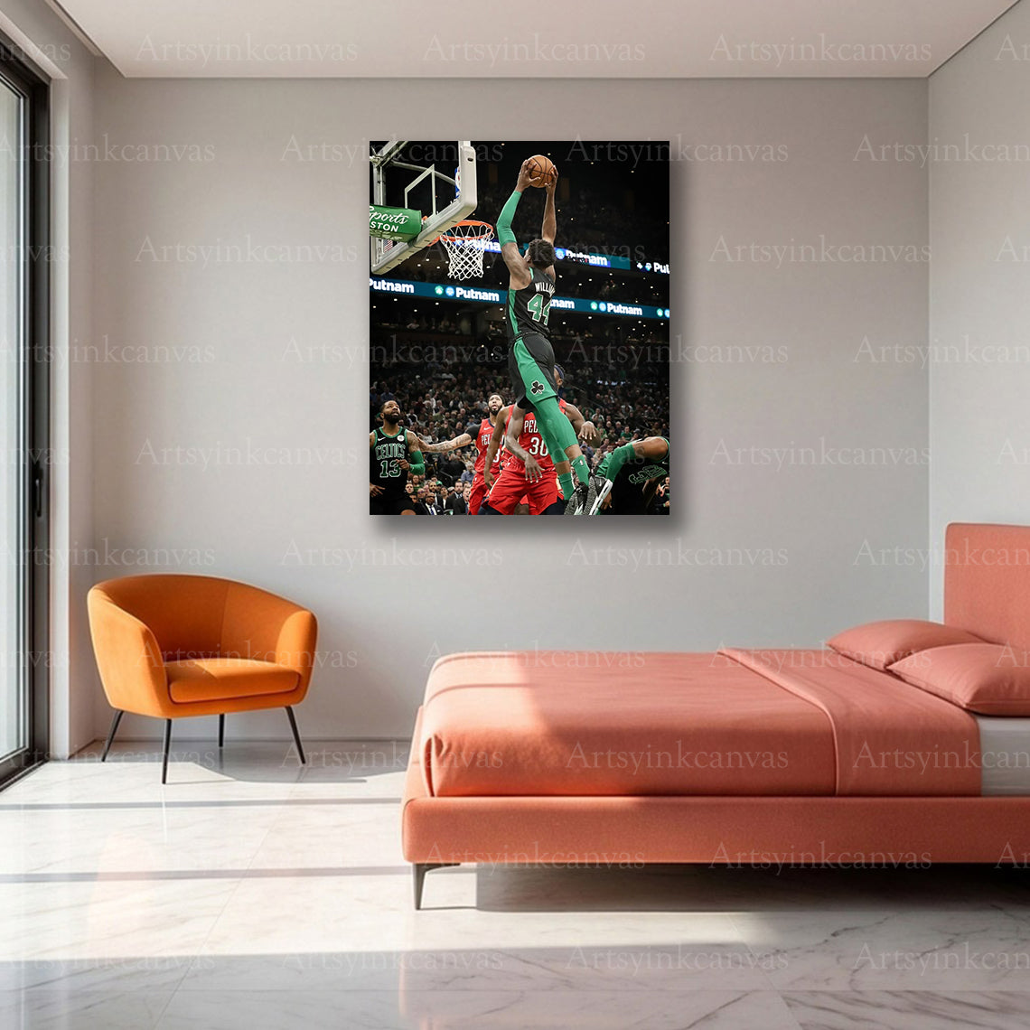 Robert Williams III Thunderous Dunk Canvas Wall Art | Boston Celtics NBA Action Print