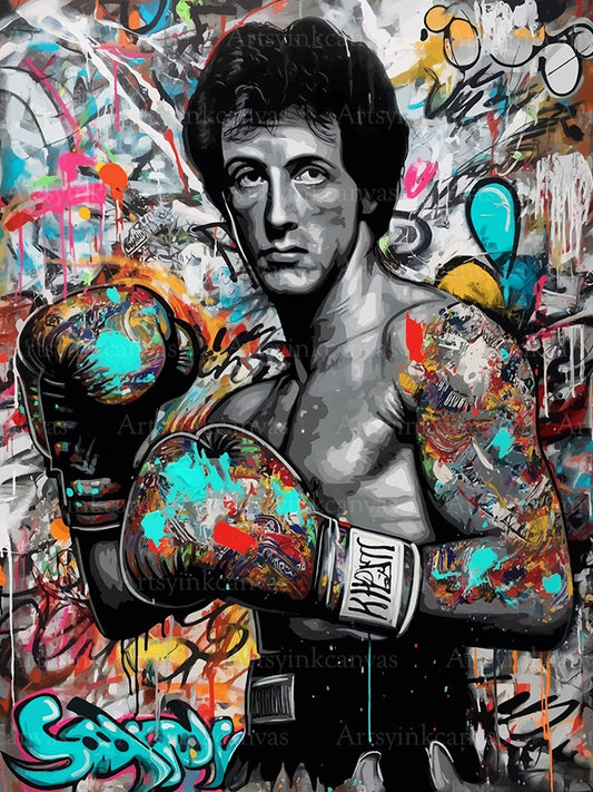 Rocky Balboa Fighting Spirit Graffiti Canvas Wall Art