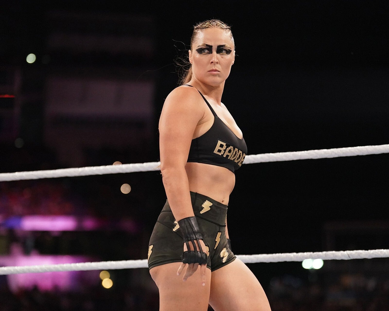 Ronda Rousey glaring in the ring canvas wall art