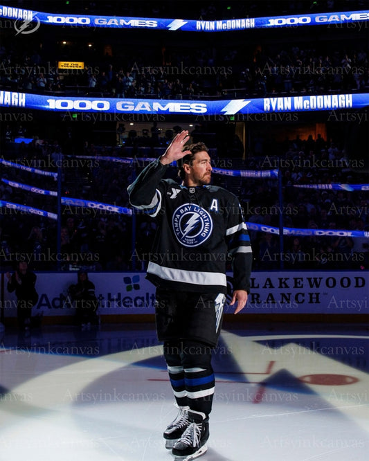 Ryan McDonagh 1000 games salute Tampa Bay Lightning canvas wall art