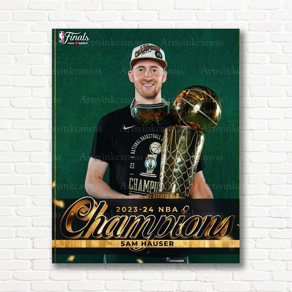 Sam Hauser Championship Trophy Canvas Wall Art | Boston Celtics NBA Champions Decor