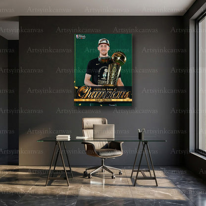 Sam Hauser Championship Trophy Canvas Wall Art | Boston Celtics NBA Champions Decor