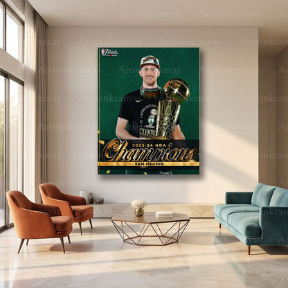 Sam Hauser Championship Trophy Canvas Wall Art | Boston Celtics NBA Champions Decor