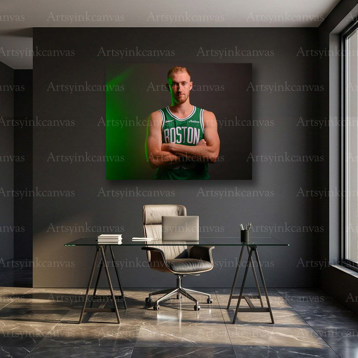 Sam Hauser Media Day Shoot Canvas Wall Art | Boston Celtics NBA Portrait Print