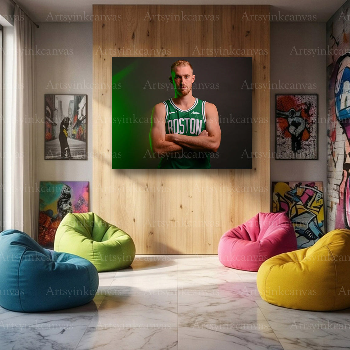 Sam Hauser Media Day Shoot Canvas Wall Art | Boston Celtics NBA Portrait Print