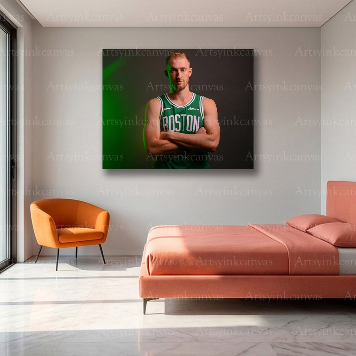 Sam Hauser Media Day Shoot Canvas Wall Art | Boston Celtics NBA Portrait Print
