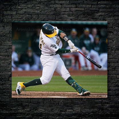 Shea Langeliers Swinging Action Oakland Athletics Canvas Wall Art