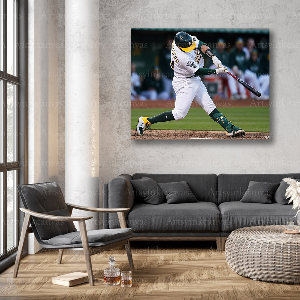 Shea Langeliers Swinging Action Oakland Athletics Canvas Wall Art