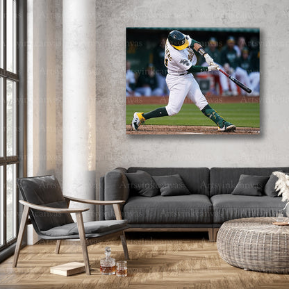 Shea Langeliers Swinging Action Oakland Athletics Canvas Wall Art