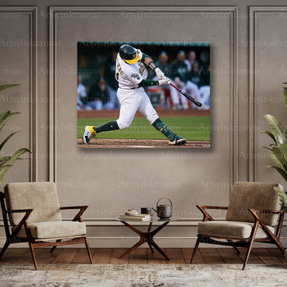 Shea Langeliers Swinging Action Oakland Athletics Canvas Wall Art