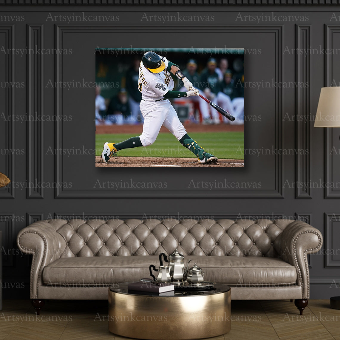 Shea Langeliers Swinging Action Oakland Athletics Canvas Wall Art
