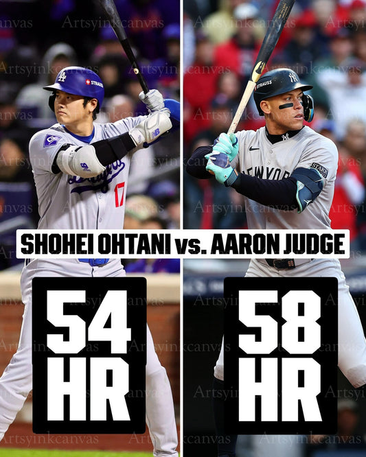 Shohei Ohtani vs Aaron Judge baseball canvas wall art
