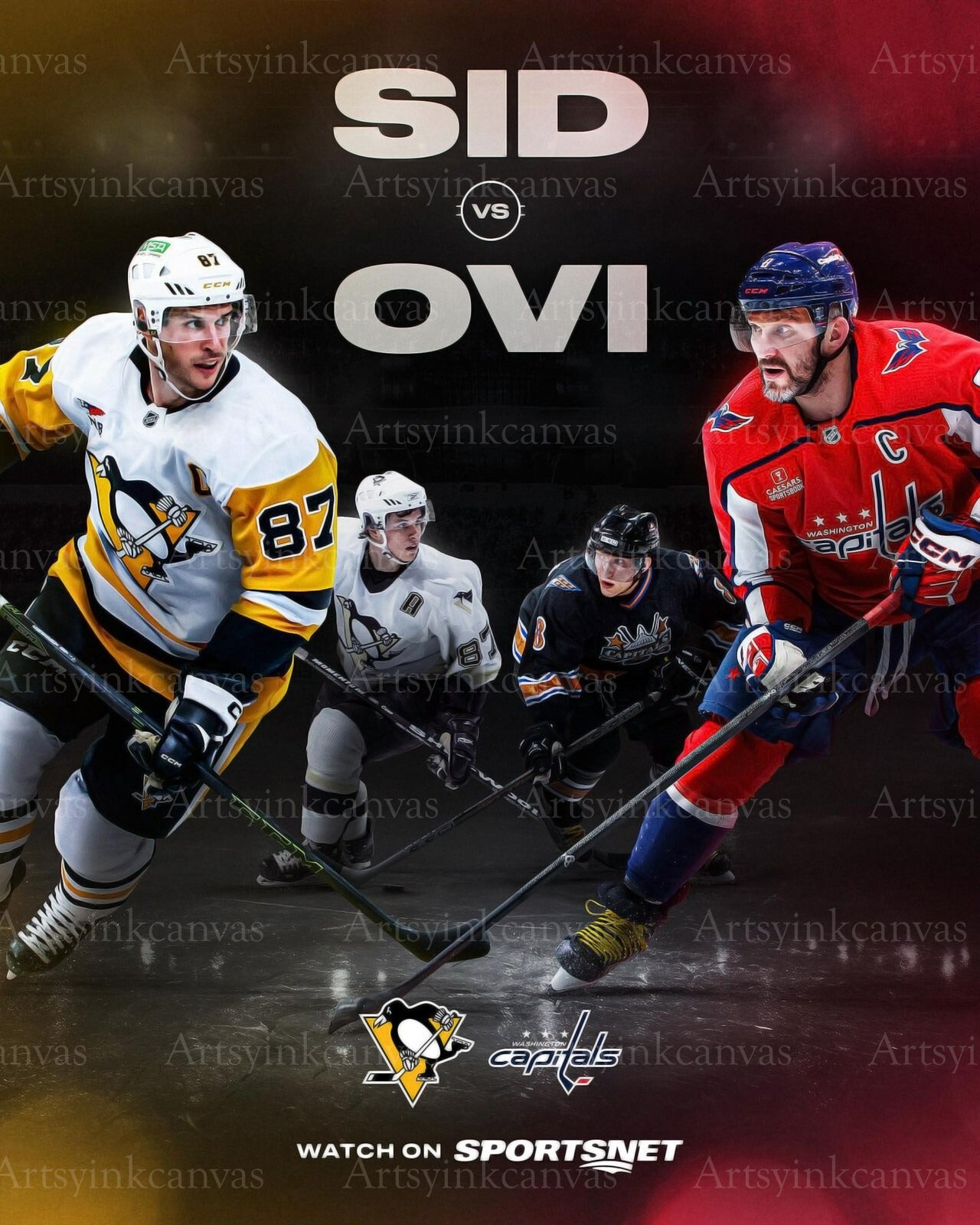 Sidney Crosby vs Alex Ovechkin matchup canvas wall art