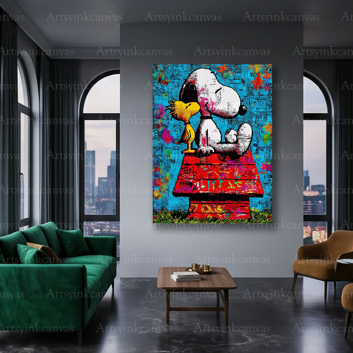 Snoopy and Woodstock pop art canvas