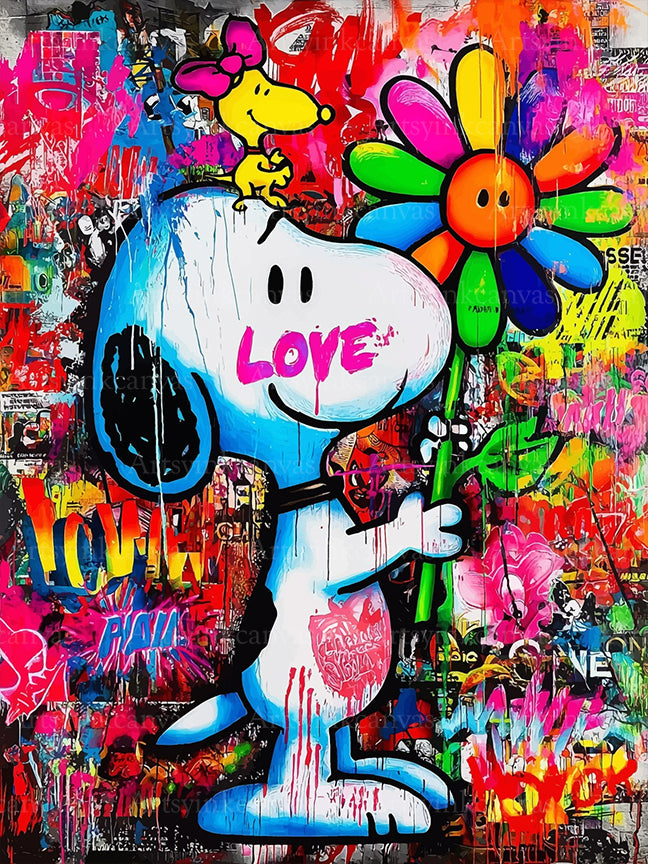 Snoopy and Woodstock graffiti canvas wall art