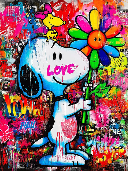 Snoopy and Woodstock graffiti canvas wall art