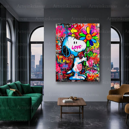 Snoopy and Woodstock character graffiti canvas wall decor