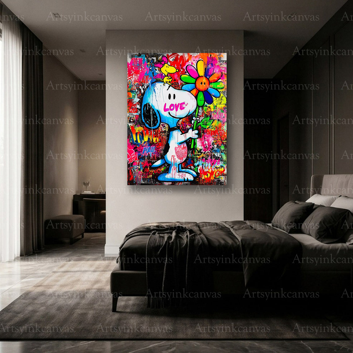 Premium Snoopy & Woodstock graffiti canvas Made in USA