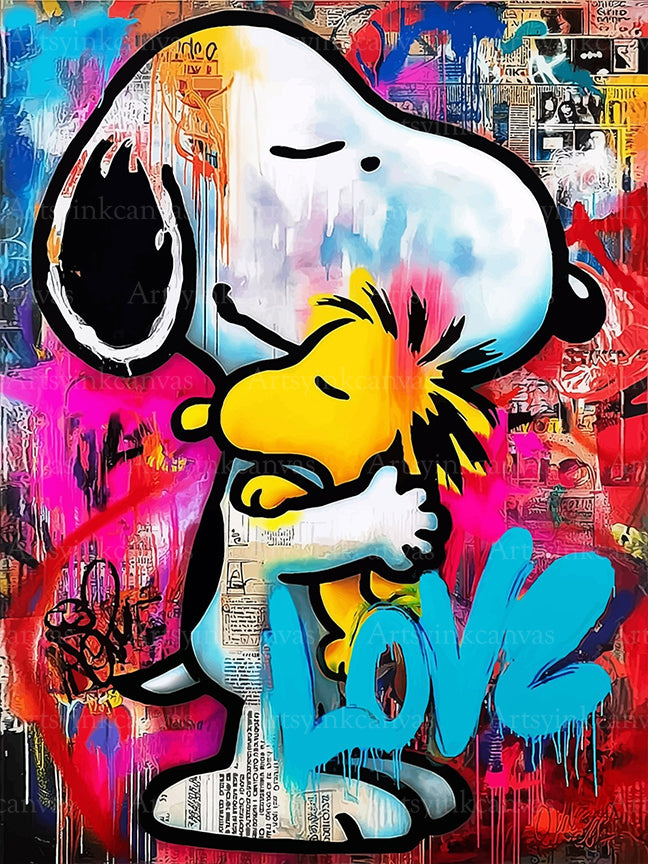 Snoopy and Woodstock colorful graffiti canvas wall art