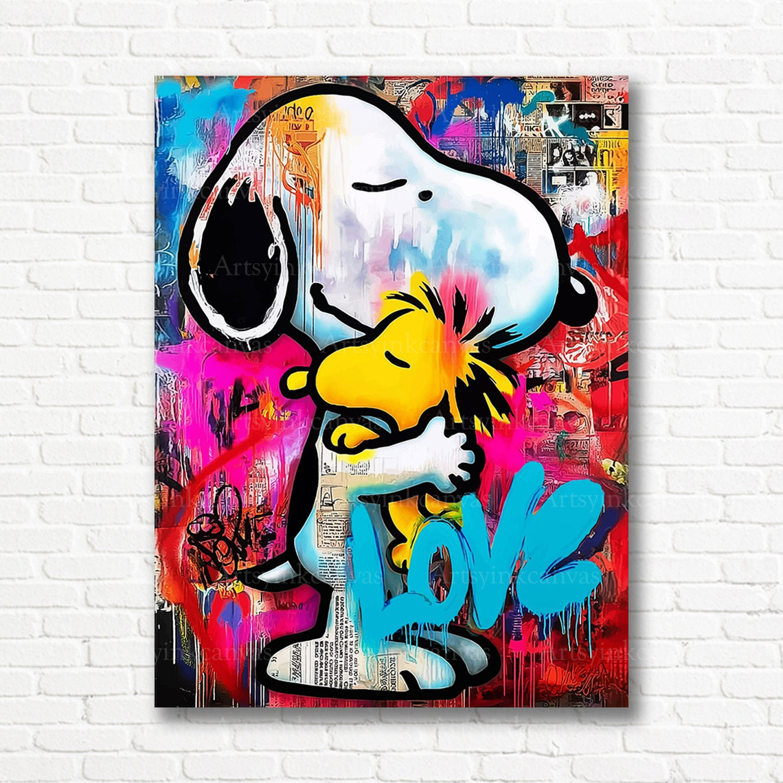 Snoopy and Woodstock colorful graffiti wall decor