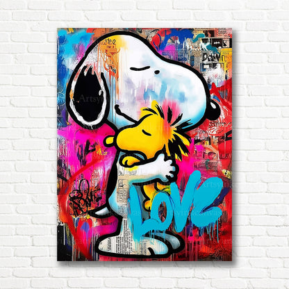 Snoopy and Woodstock colorful graffiti wall decor