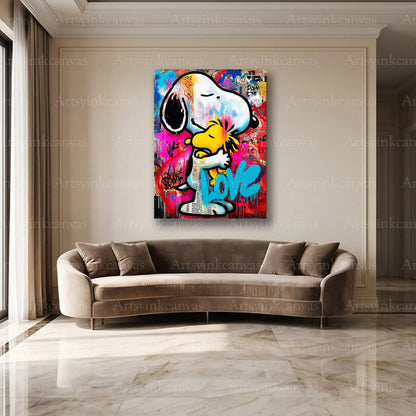 Colorful Snoopy Woodstock street art canvas artwork
