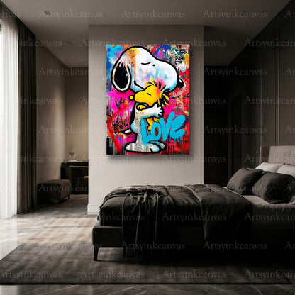 Premium Snoopy and Woodstock colorful graffiti canvas Made in USA