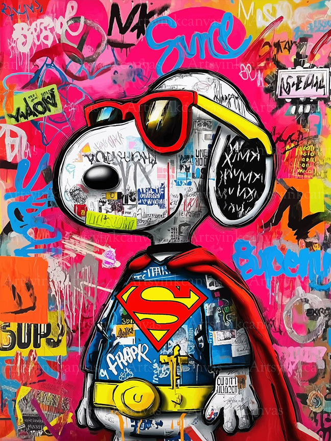 Snoopy as Superman graffiti canvas wall art