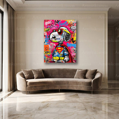 Snoopy superhero colorful street art canvas