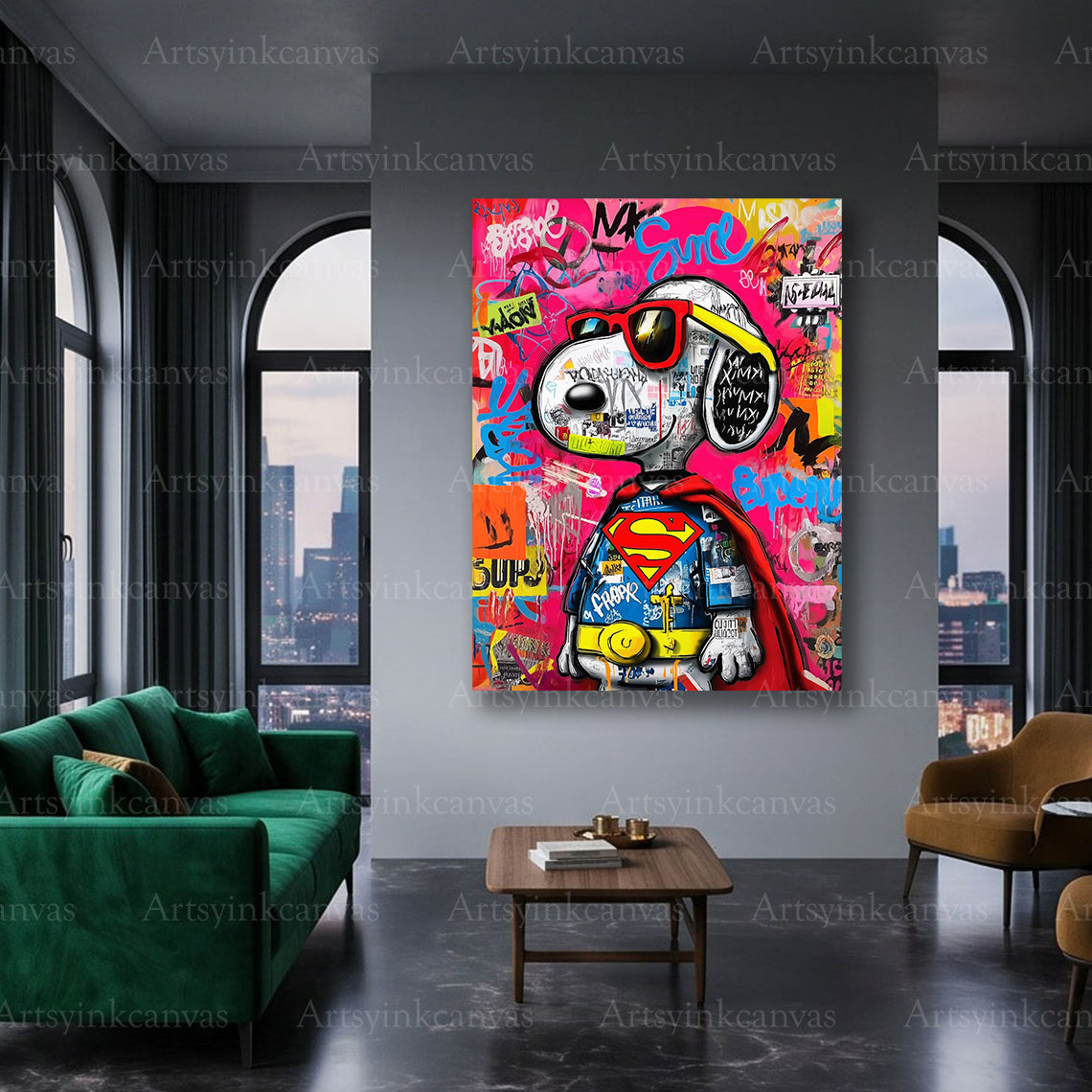 Colorful Snoopy superhero canvas wall decor