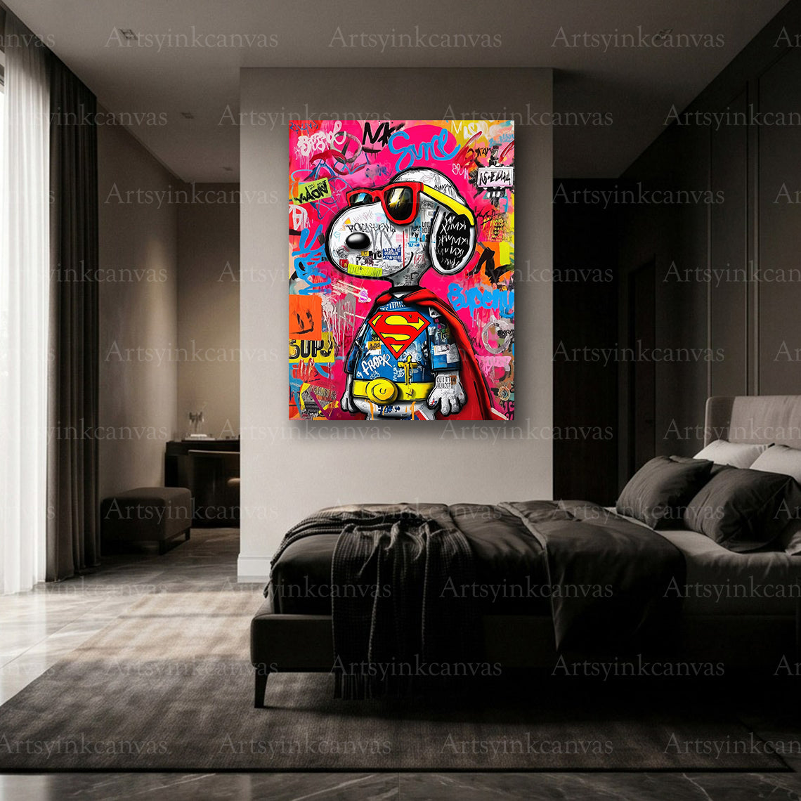 Premium Snoopy as Superman graffiti canvas Made in USA