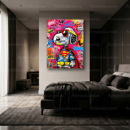 Premium Snoopy as Superman graffiti canvas Made in USA
