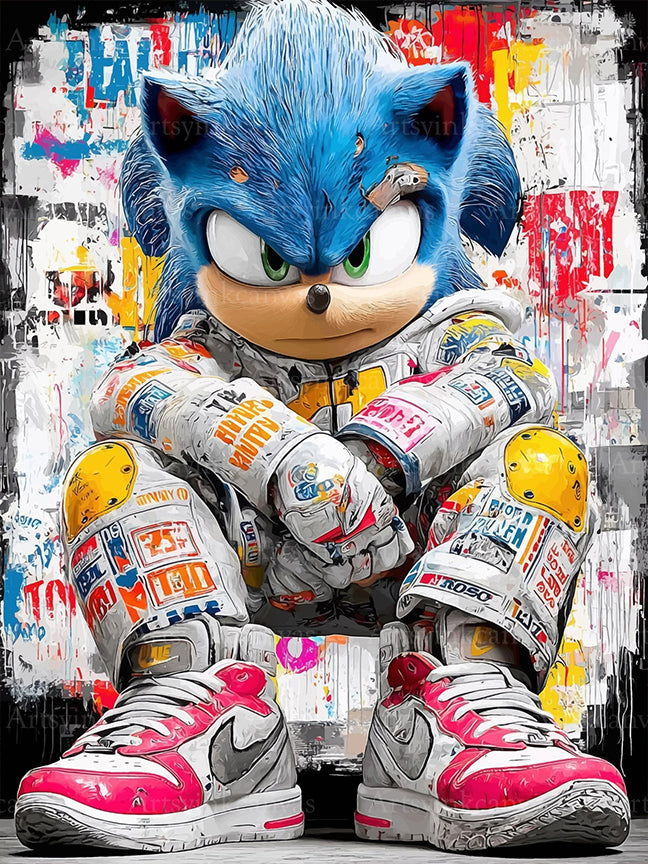 Sonic the Hedgehog Speed Force graffiti canvas wall art