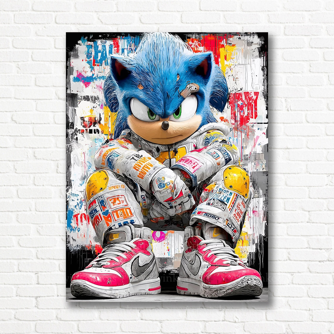 Sonic the Hedgehog gaming artwork with dynamic street art style