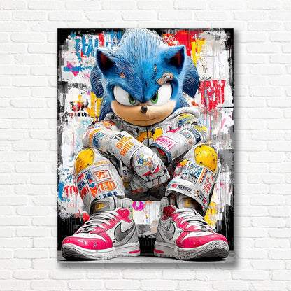 Sonic the Hedgehog gaming artwork with dynamic street art style