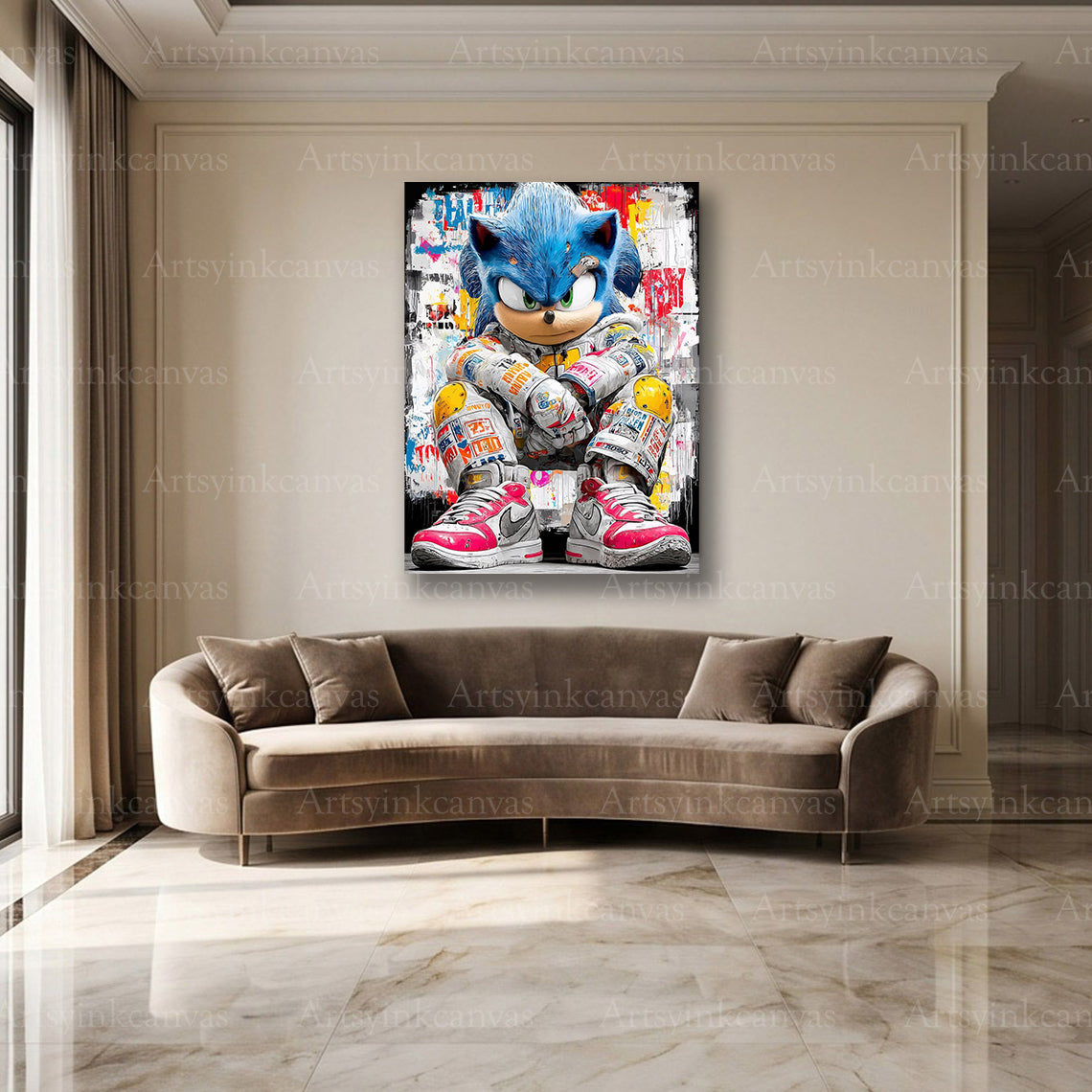 Blue Sonic the Hedgehog canvas wall decor for gaming rooms