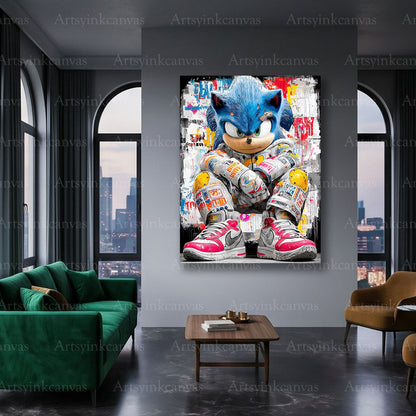 Gaming fan wall art featuring Sonic the Hedgehog on premium canvas