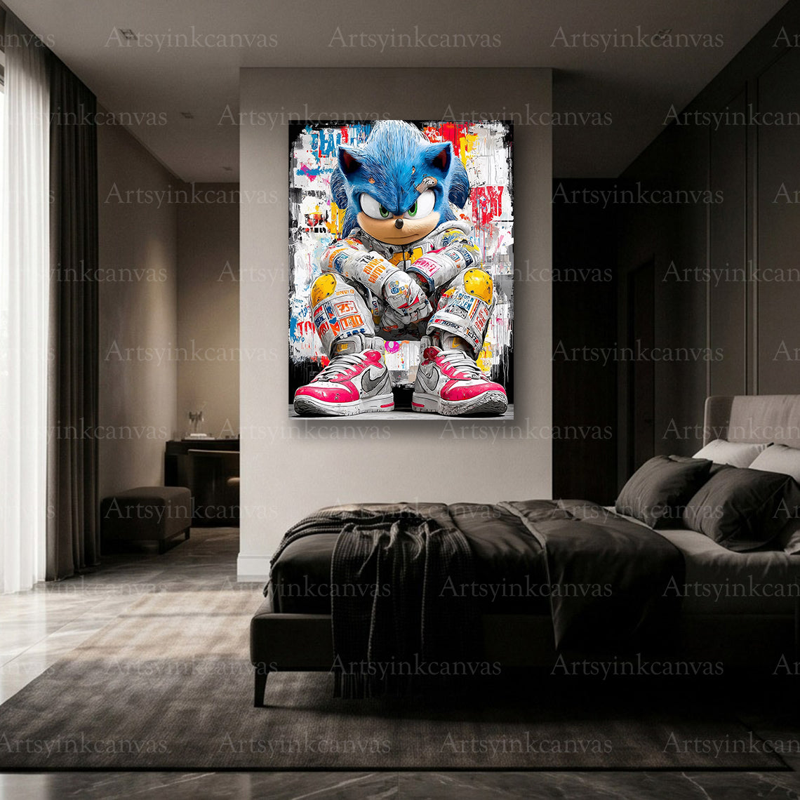 Sonic the Hedgehog colorful graffiti artwork for modern room decor