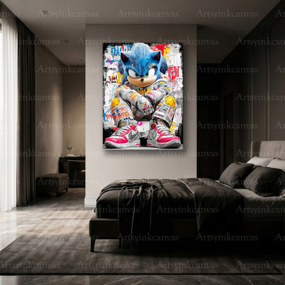 Sonic the Hedgehog colorful graffiti artwork for modern room decor