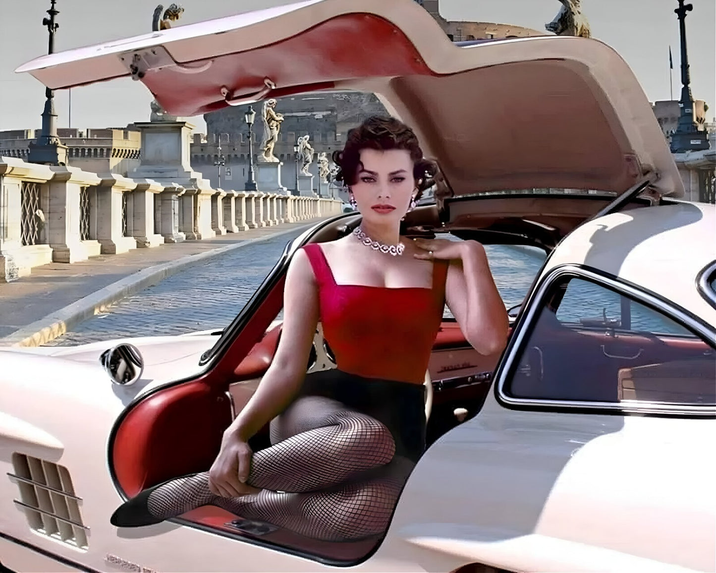 Sophia Loren Vintage Car Glamour premium canvas wall art