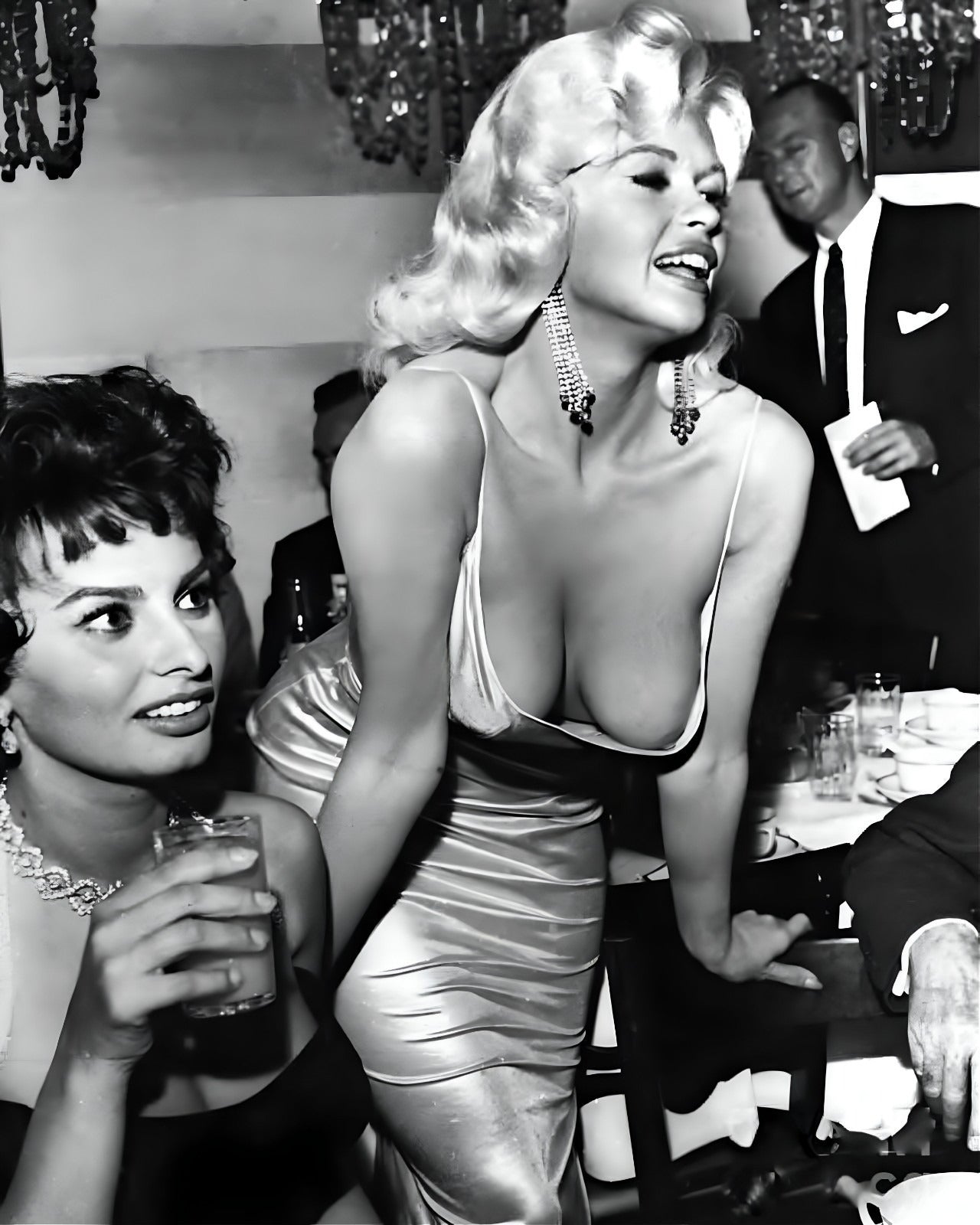 Sophia Loren and Jayne Mansfield black and white canvas wall art