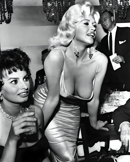 Sophia Loren and Jayne Mansfield black and white canvas wall art