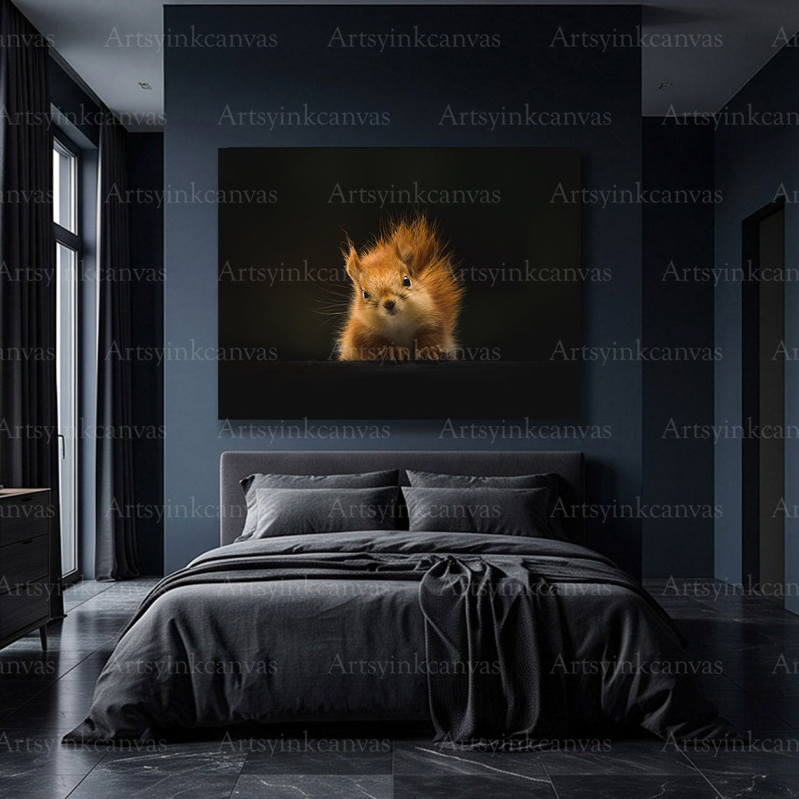 Premium fluffy squirrel canvas wall decor