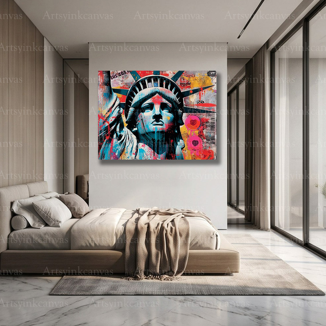 Statue of Liberty Spray Heart Graffiti Canvas Wall Art