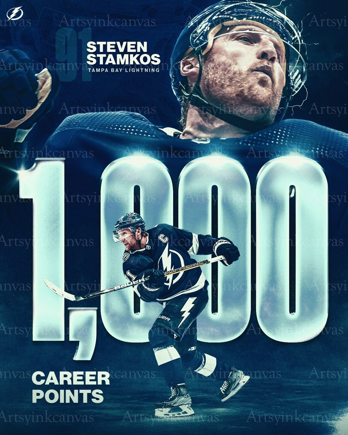 Steven Stamkos 1000 career points collage Tampa Bay Lightning canvas wall art